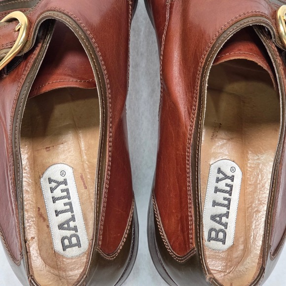 Vtg Bally Monk Strap Shoes Mens 44 Brown Two Tone Leather Cap Toe Made in Italy main image 4